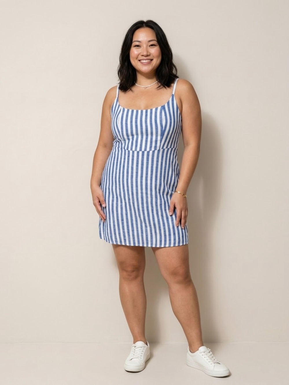 Old Navy Blue & White Striped Mini Slip Dress